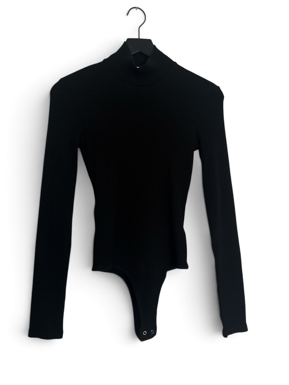 Agolde Black Ribbed Long-Sleeve Mock Neck Bodysuit